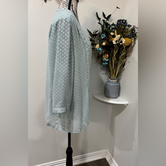 Krazy Kat Mint Green Embroidered Lace Button down Blouse sheer Sleeves size XL - Picture 6 of 10